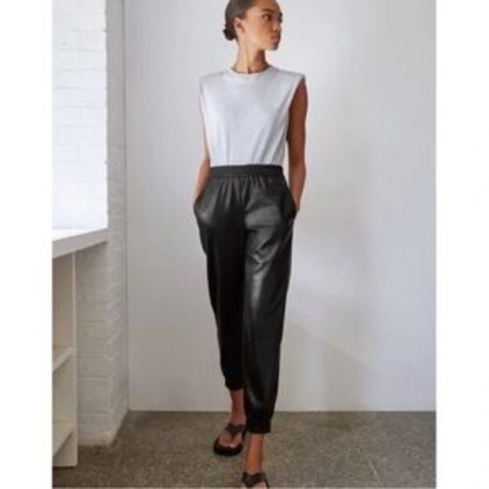 Babaton Olive Faux Leather High Waist Elastic Cuff Jogger Style Pants Size 0